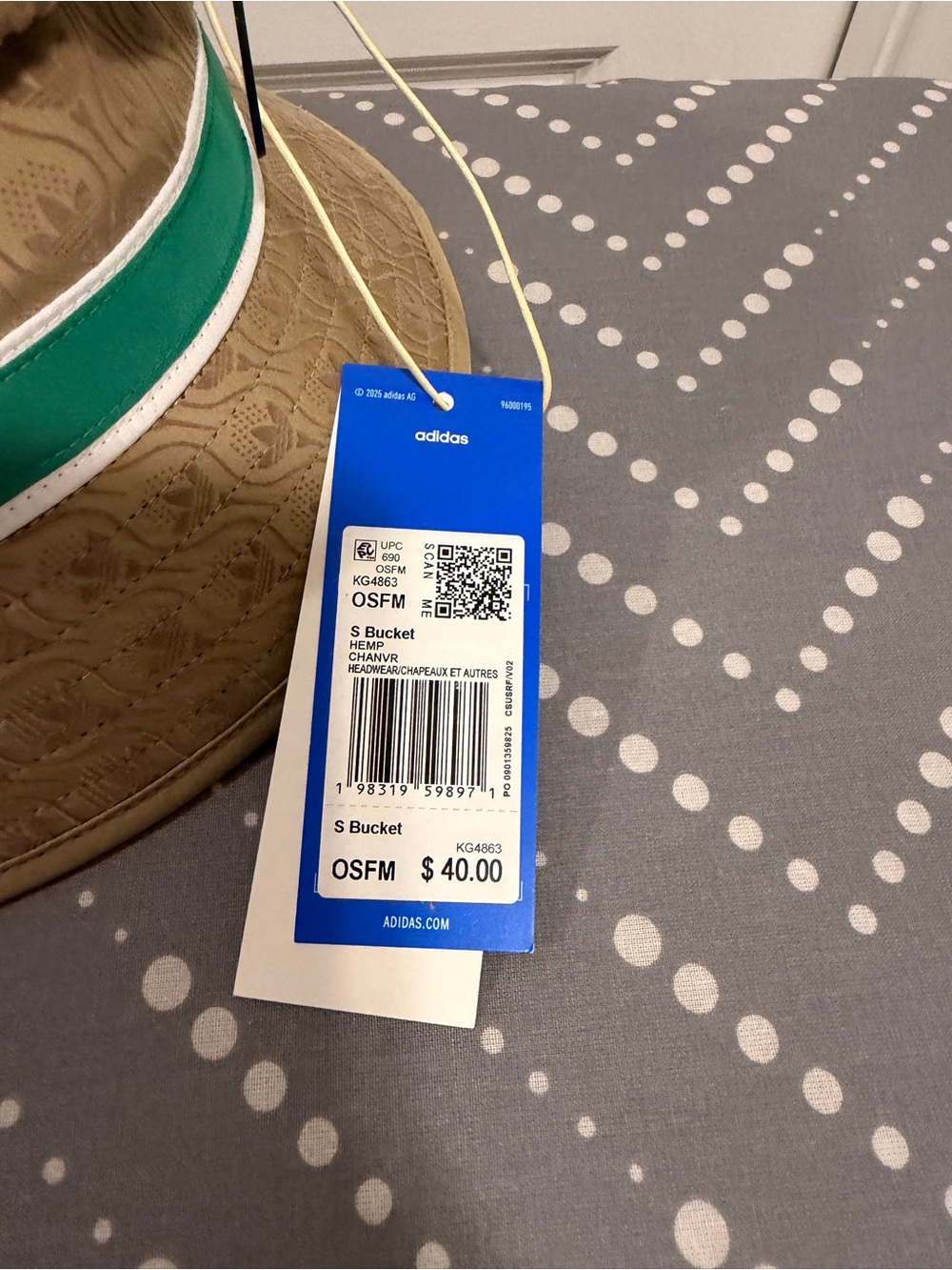 adidas Tan Bucket Hat with Green Band - Picture 3 of 3